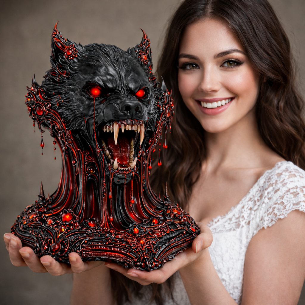 Demonic Wolf Head Bust with Glowing Eyes – Dark Fantasy Sculpture STL
