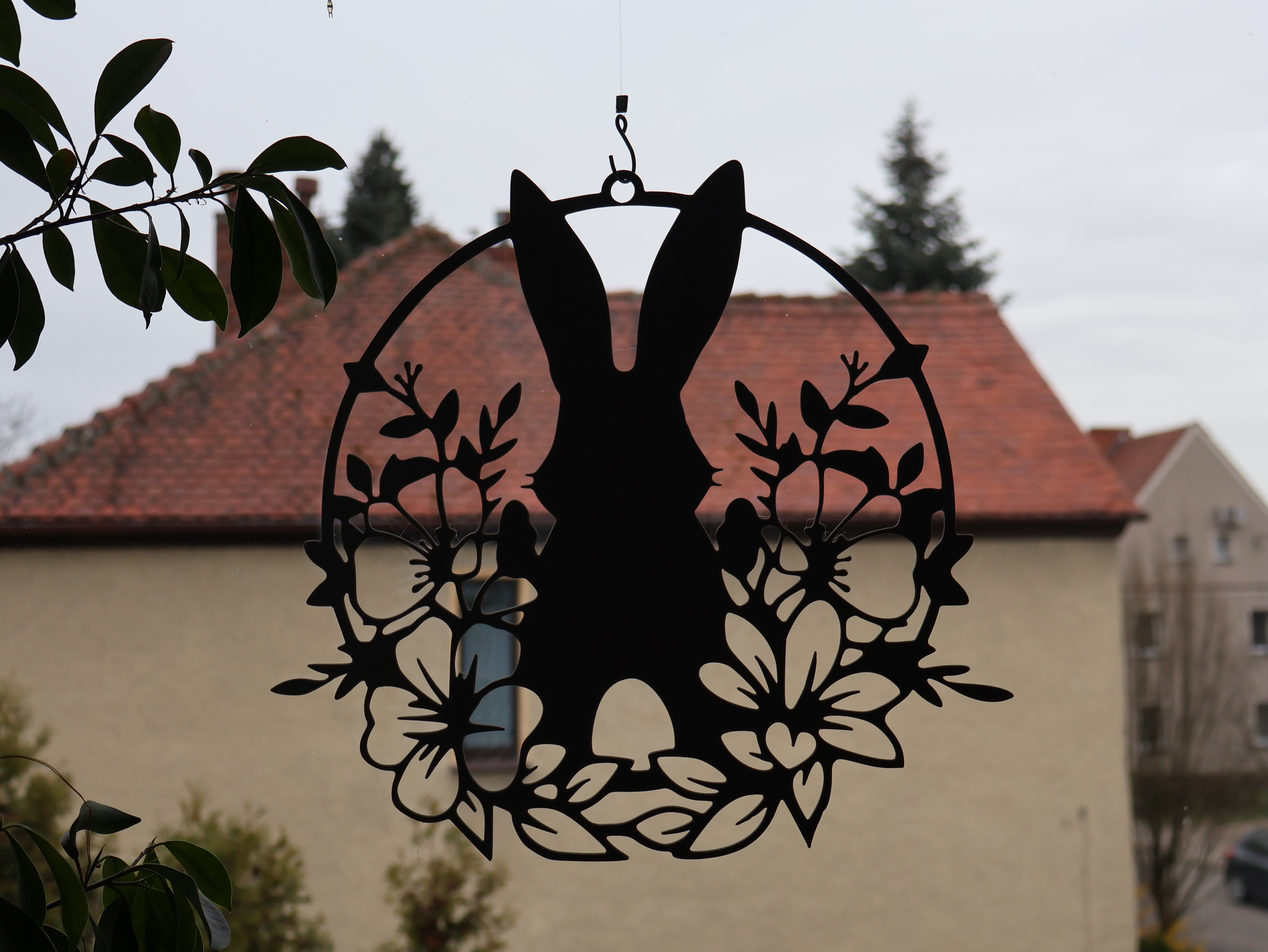 Easter Bunny Wall Art Window Decoration with Flowers