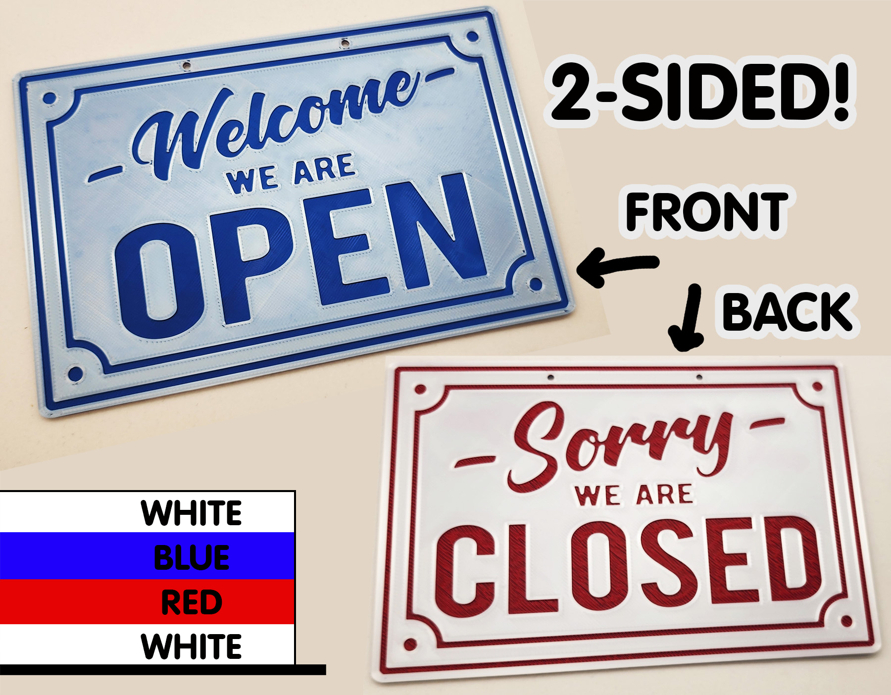 Double-Sided Open/Closed Sign 2 to 4 Colors (See Video) by Triple G ...