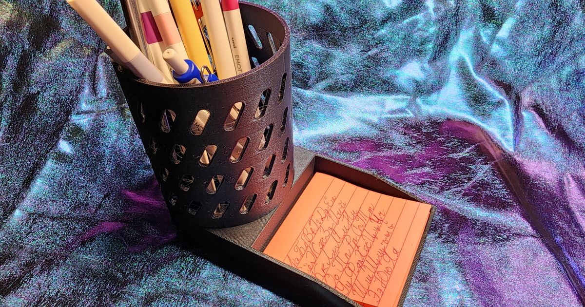 Pencil Cup with Post It Tray by iron_harrier Download free STL model