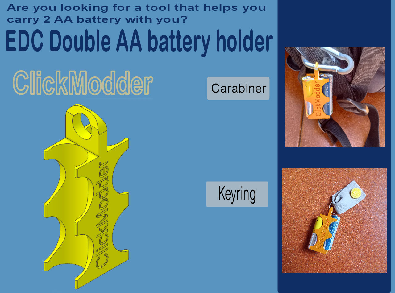 EDC Double AA Battery Holder by ClickModder Download free STL model