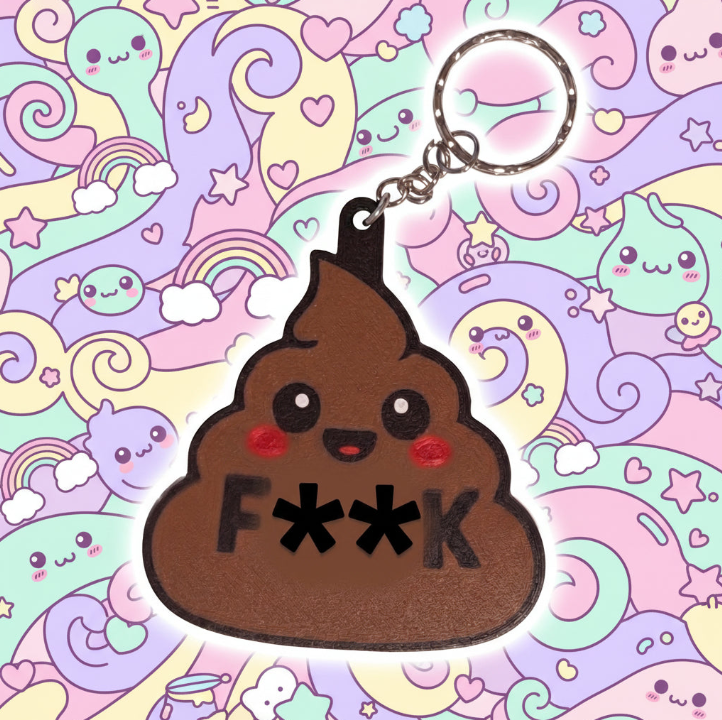 3D Printed Kawaii Poop "F*ck" Novelty Keychain | Humorous Gag Gift