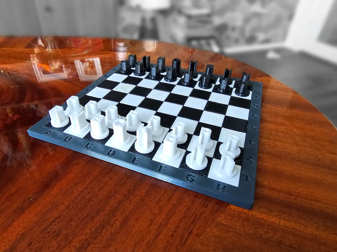 Detailed chessboard with chess during a check mate Stock Photo