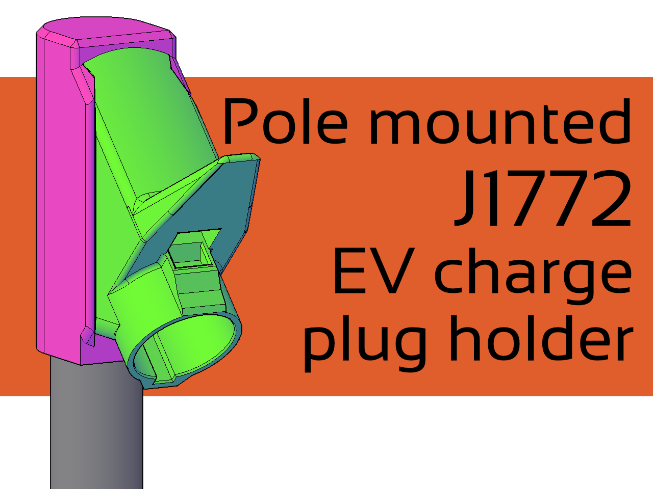 Pole mounted J1772 EV charge plug holder 3D model thumbnail