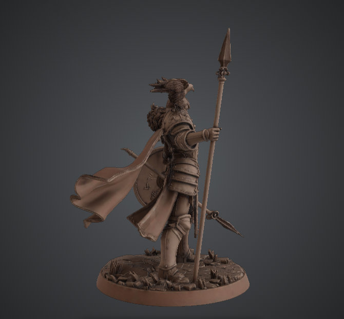 Female Paladin Spear & Shield – Raven Companion Fantasy Knight — miniatura 3