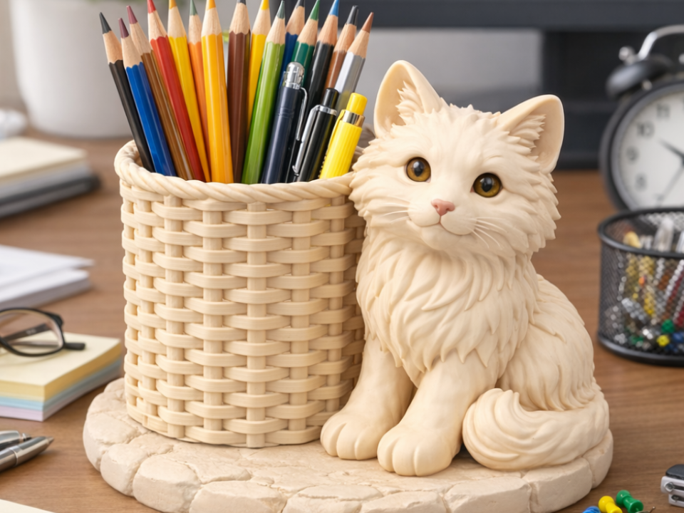 Cute Cat Pencil Holder – Decorative Desk Organizer