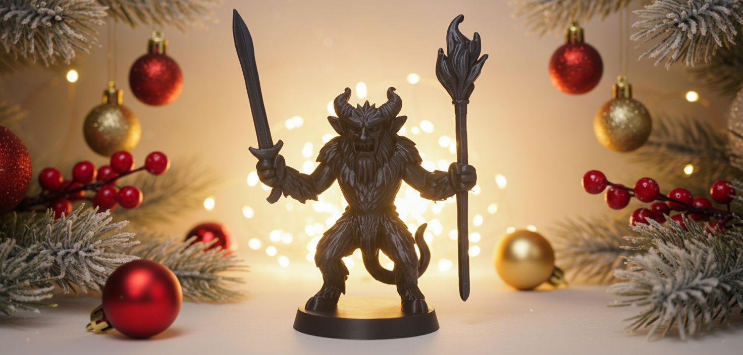 Krampus with Sword and Torch Holiday Figurine
