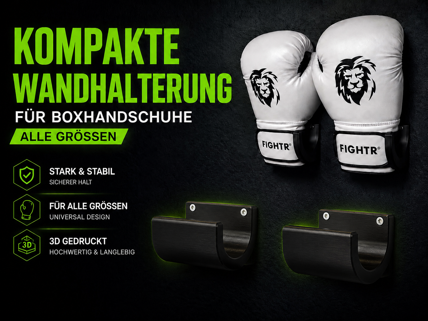 Compact Wall Mount for Boxing Gloves all sizes - Kompakter Wandhalter für Boxhandschuhe alle Größen