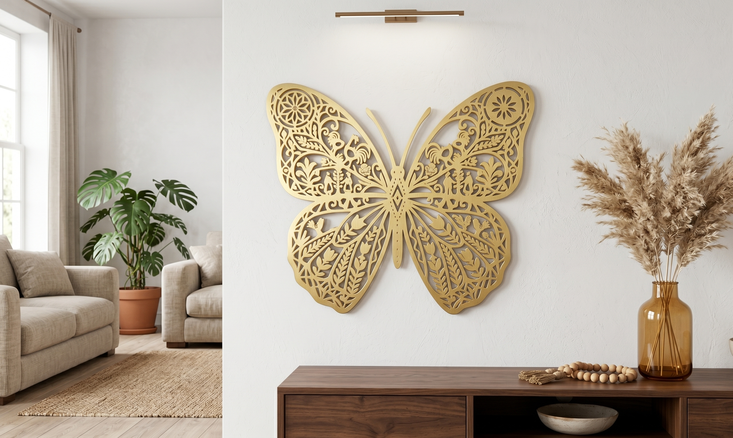 Large Carved Wooden Butterfly Sculpture - Yellow