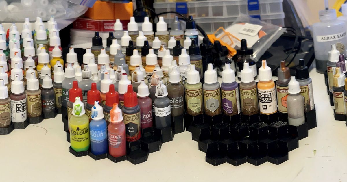 Expandable Paint Rack (Vallejo/Army Painter/18mm Bottles) Hex pattern by Don Chooluvit