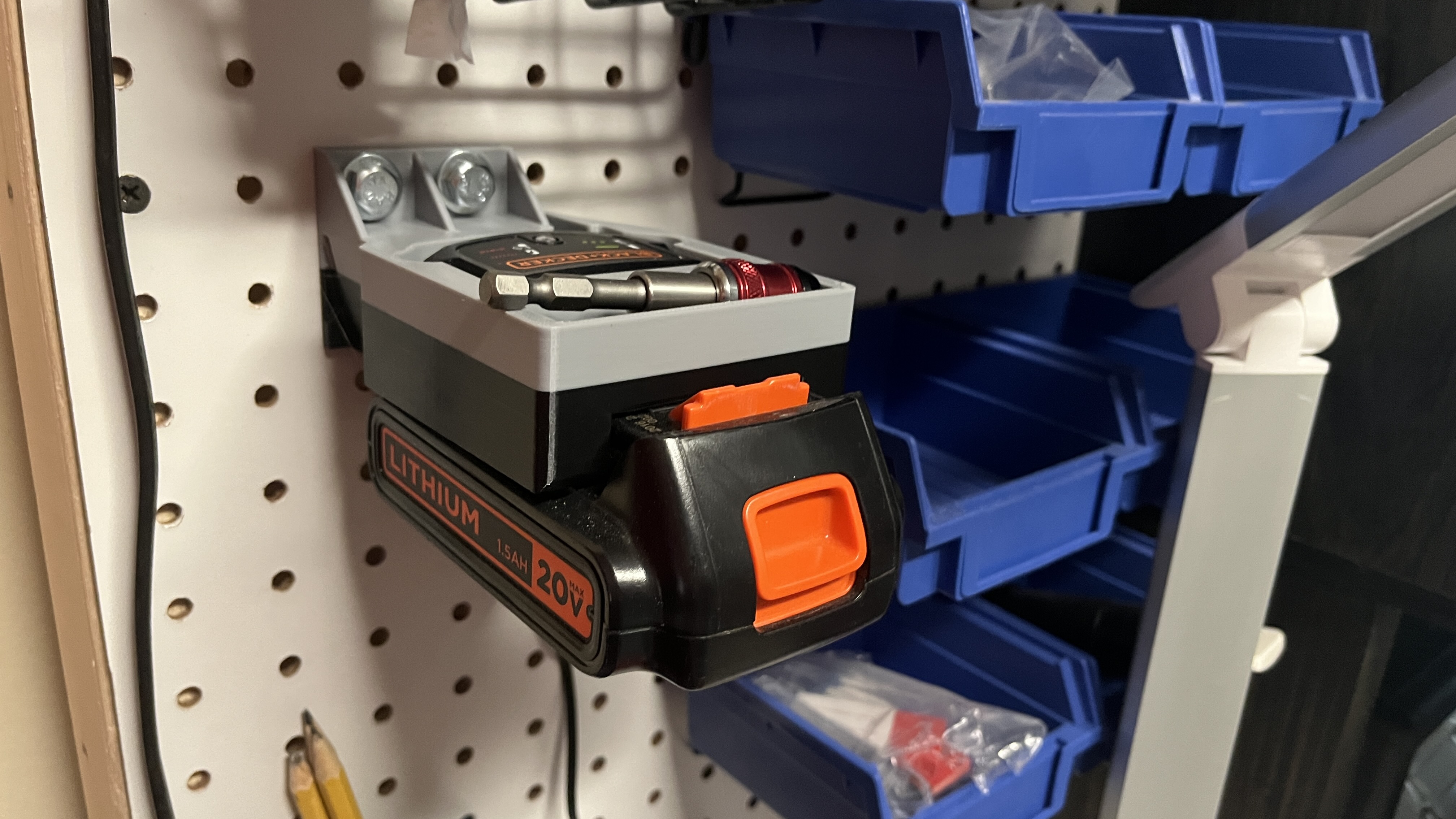 Black and Decker slide in battery charger for pegboard or wall mount