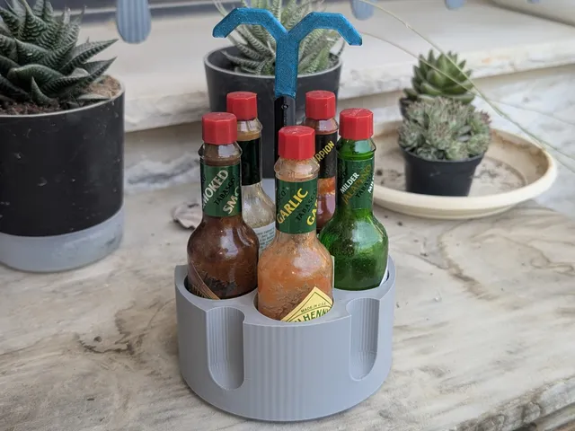 Rotating Hot Sauce Revolver-Style Stand (Holds 5 Tabasco Bottles)