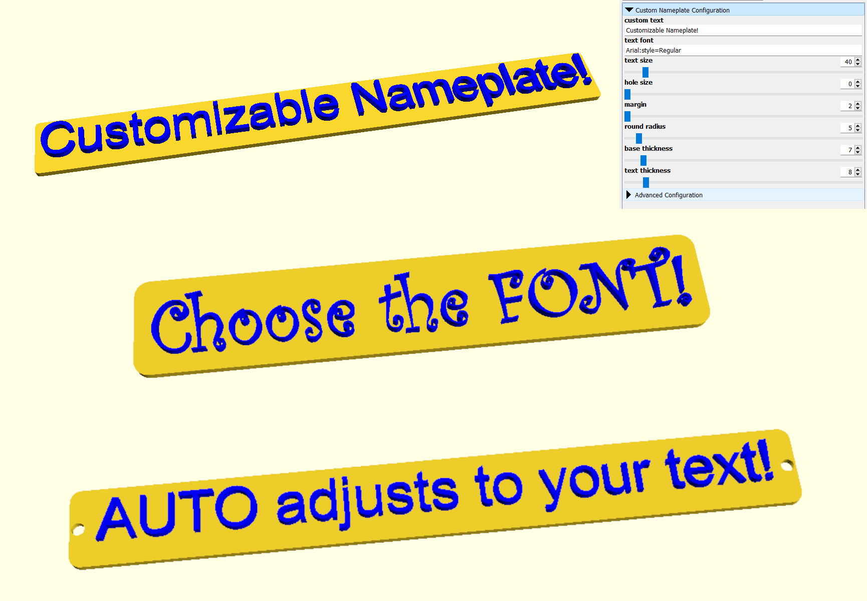 Customizable OpenScad Nameplate