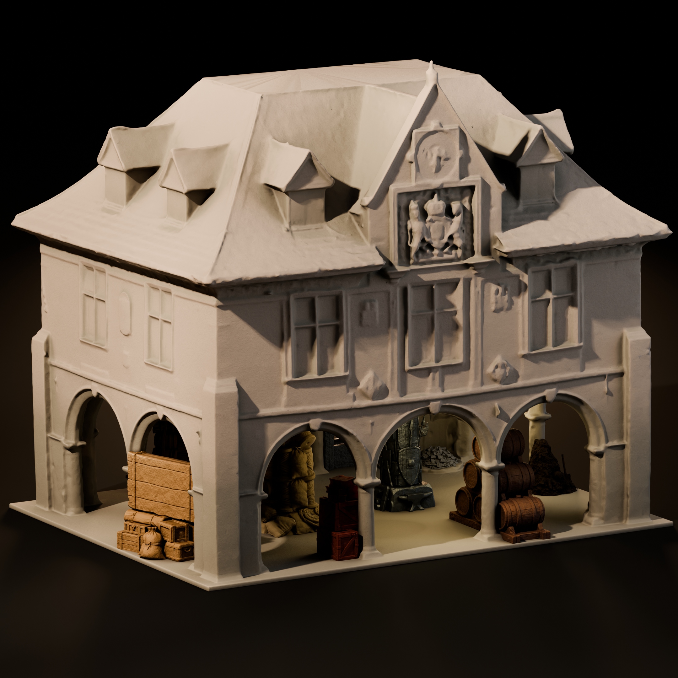 The 1671 Peterborough Guildhall: Restoration-Era Columned Market Centerpiece (HO/O Scale)