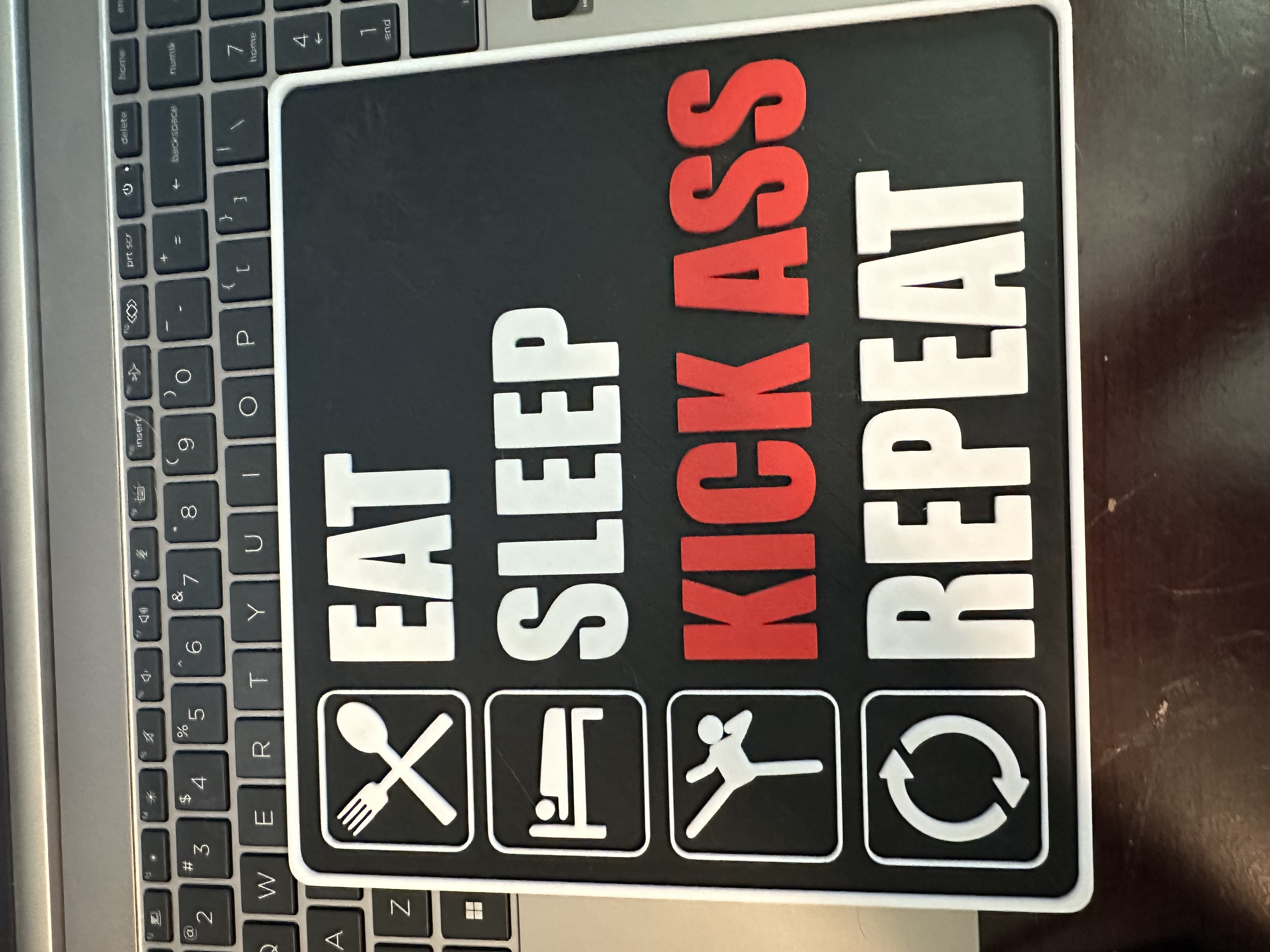 Eat, Sleep, Kick Ass, Repeat Sign (Raised, Embossed, & Flat Versions)
