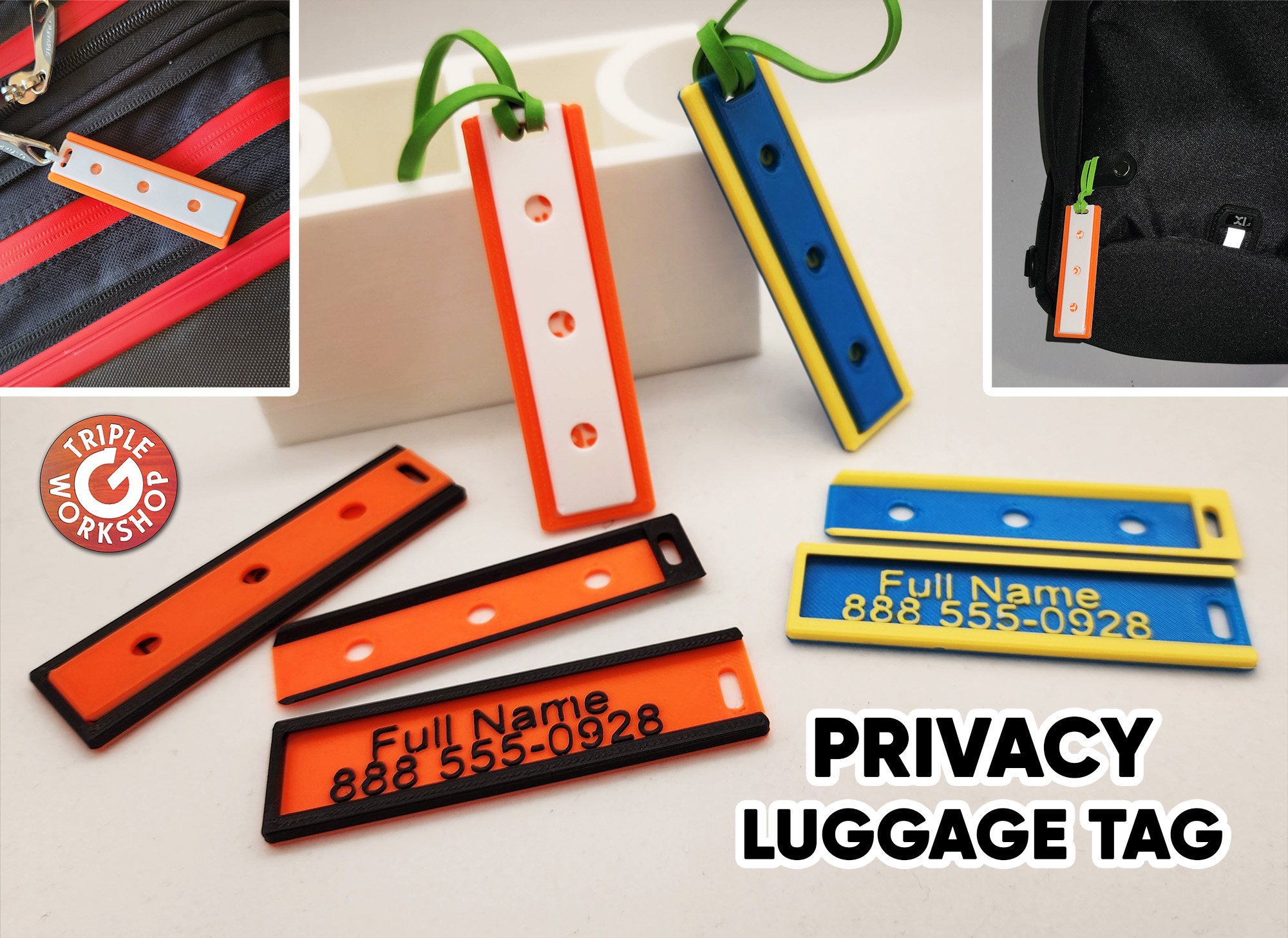 Sliding Privacy Luggage Tag 2 Color Customizable in PrusaSlicer