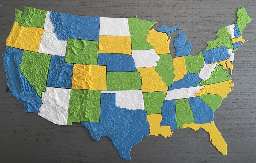 USA (lower 48) topographic relief puzzle