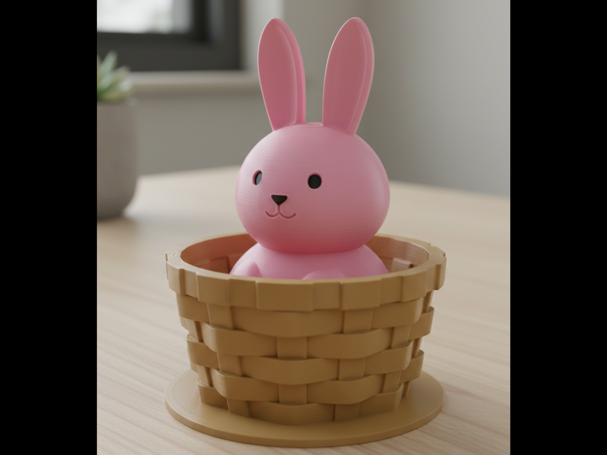 Easter Bunny Sitting in Basket Figure