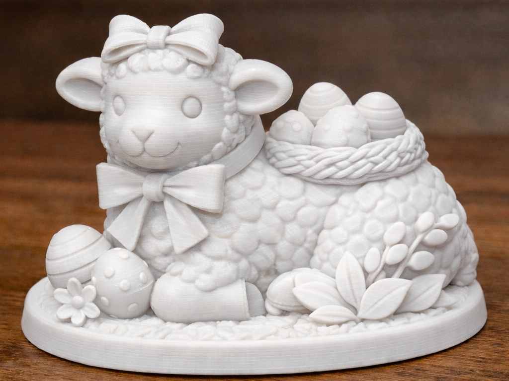 Easter Lamb with Egg Basket – Decorative 3D Print