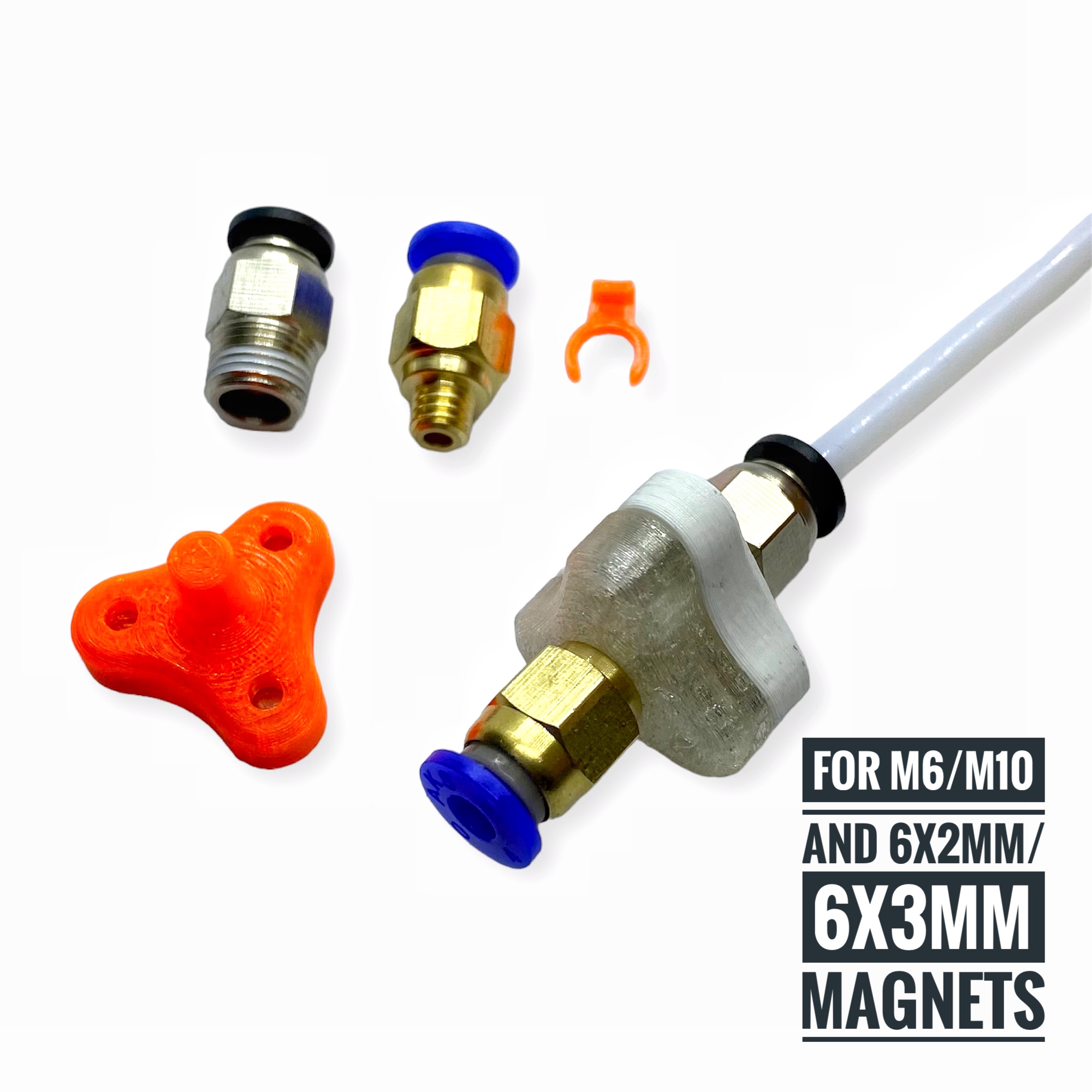M6/M10 PTFE Tubes connector (magnetically) PC4-M6 / PC4-M10 / 6x2mm & 6x3mm magnets