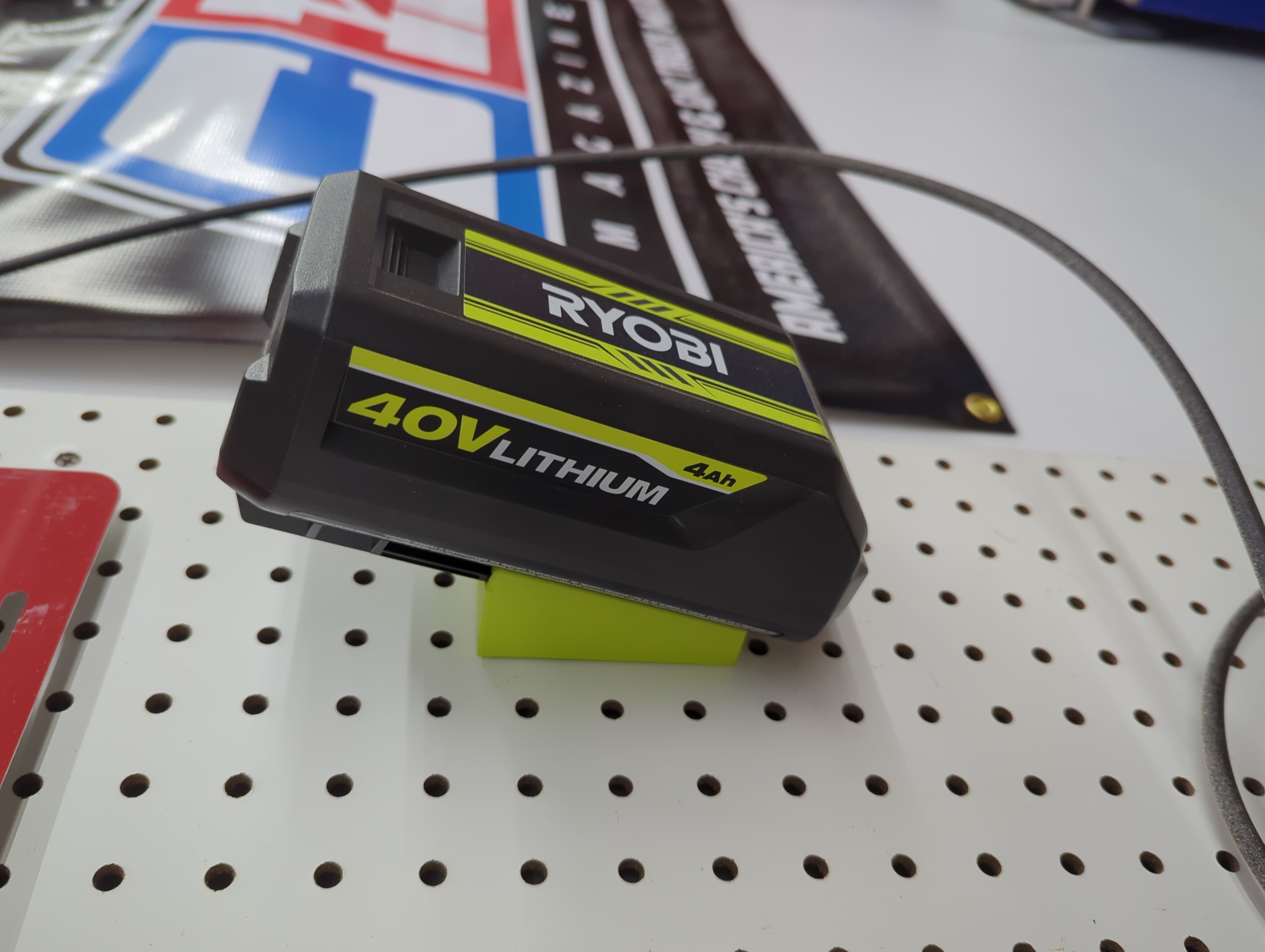 Ryobi 40V battery pegboard holder