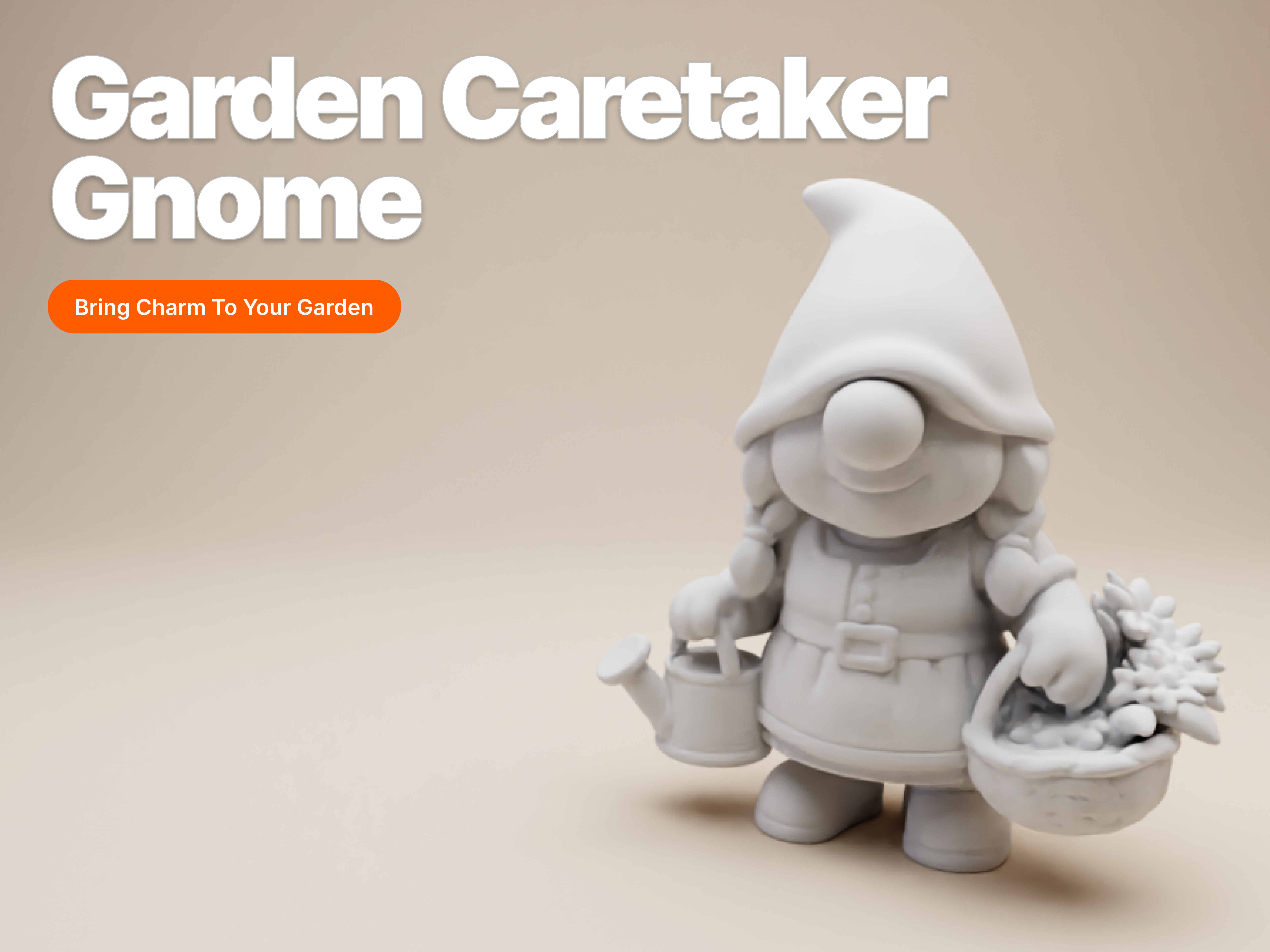 Garden Caretaker Gnome – Braided Female Figurine (Whimsical Clay Style)