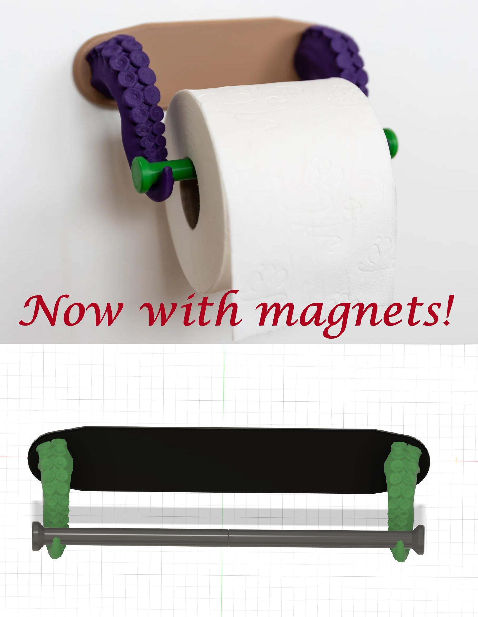 Tentacle PAPER TOWEL holder - with magnets! 3D model thumbnail