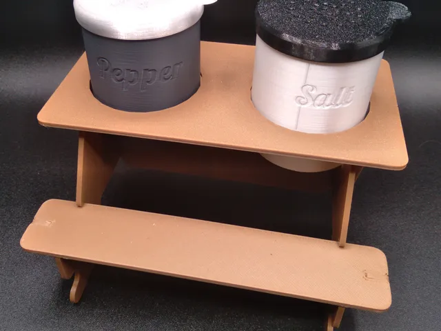 Picnic Table to-go Salt and Pepper Holder with Shakers and Lids