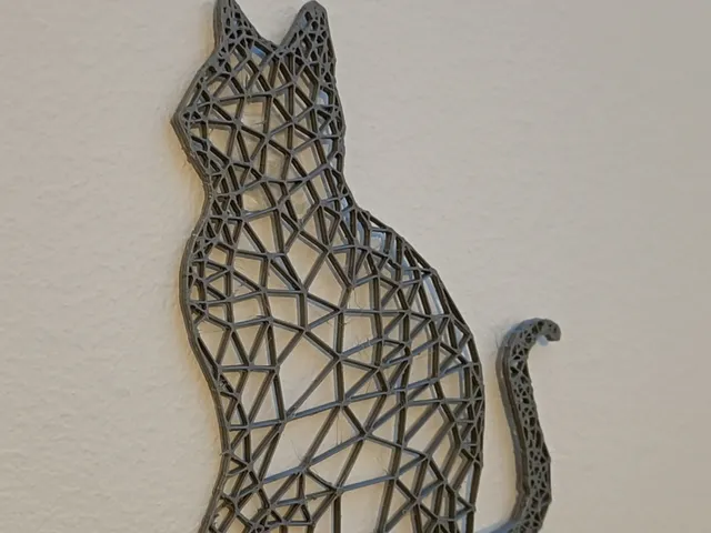 Wireframe stylized cat sculpture