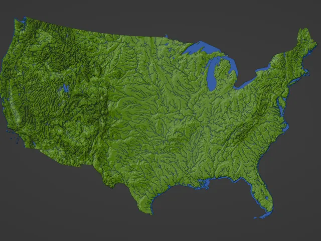 Contiguous USA (Lower 48) Topographic Map with Hydrographic Features + Cura Print Settings Profile