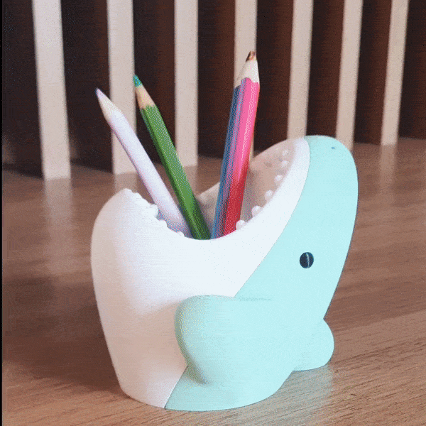 Shark pen cup cable holder Kawaii by jajaum3d Download STL
