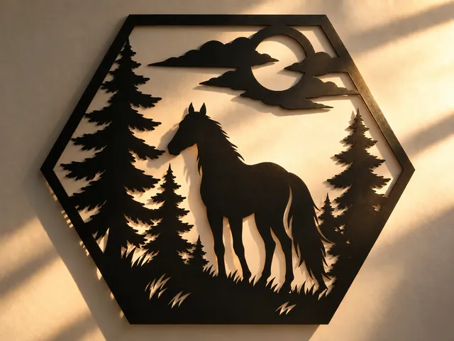 Majestic Horse Forest Hexagon Wall Art | 3D Printable Silhouette Decor