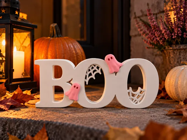 Cute Halloween BOO Sign with Ghosts & Spiderwebs