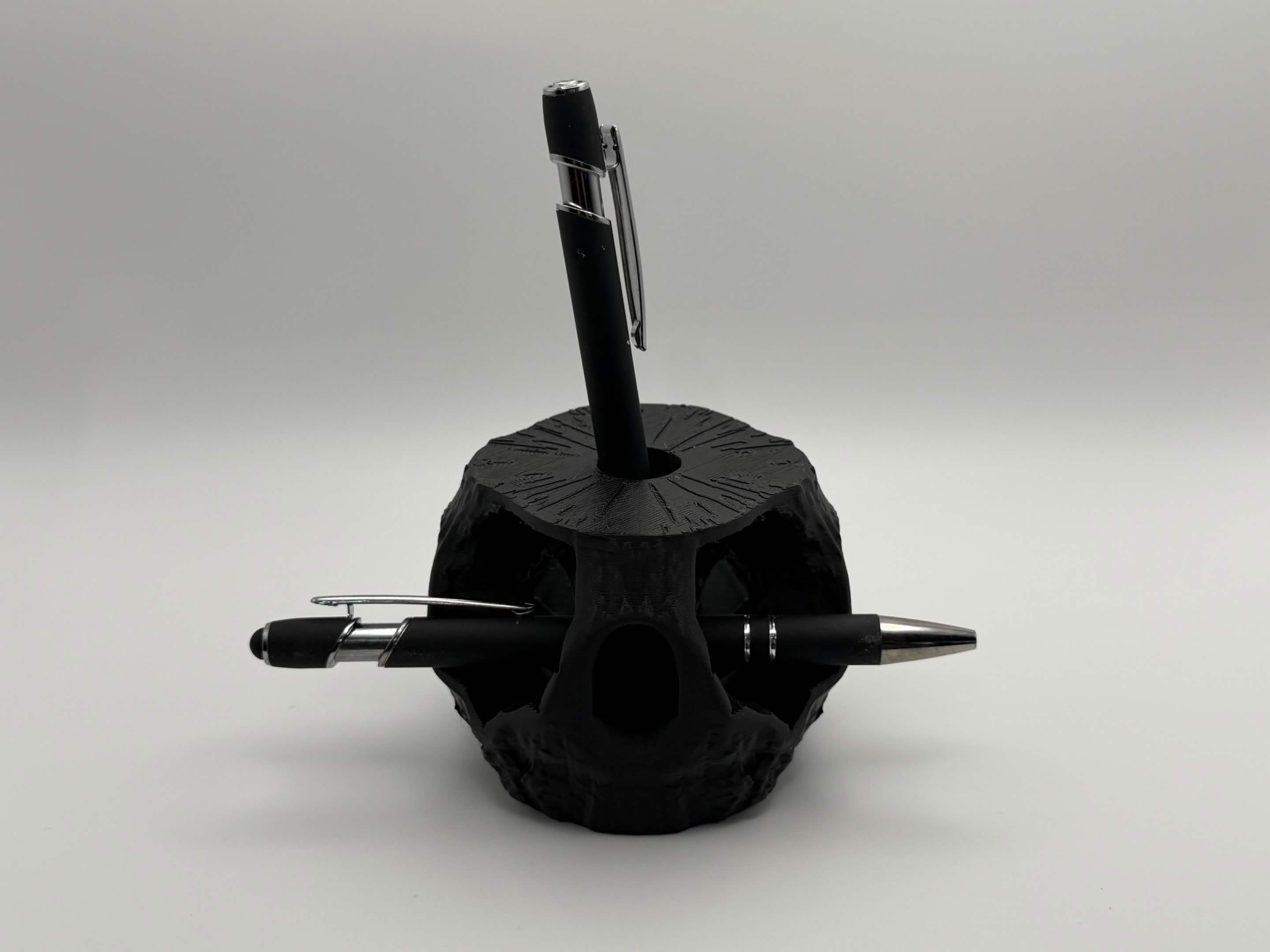 Tree Stump Pen Holder - Natural Multi-Compartment Storage