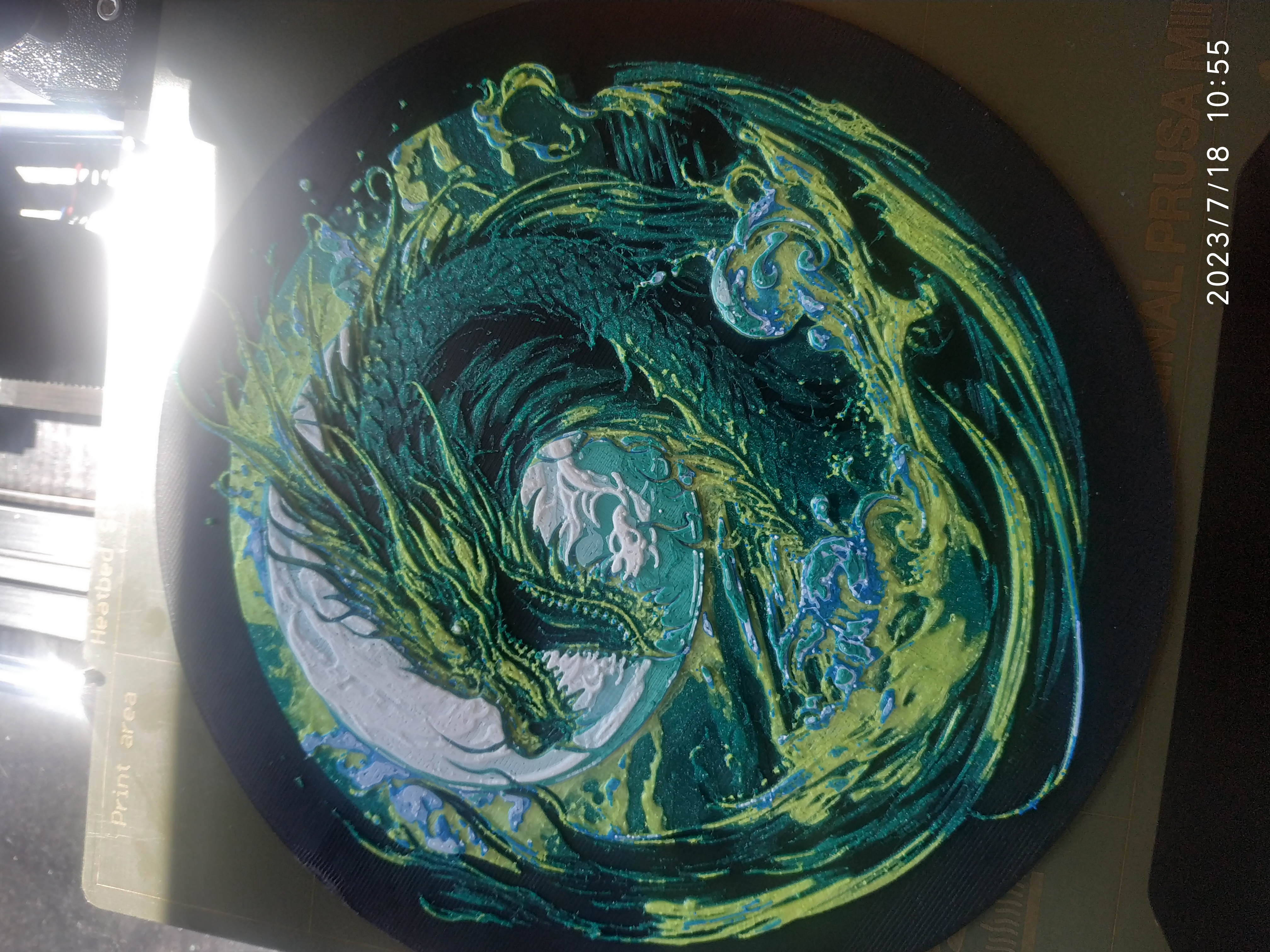 Emerald Dragon Hueforge filament painting remix with round background