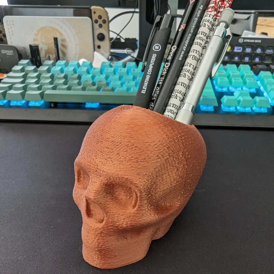 Skull Pen and Pencil Holder, Creepy Skull Desk Organizer, 3D
