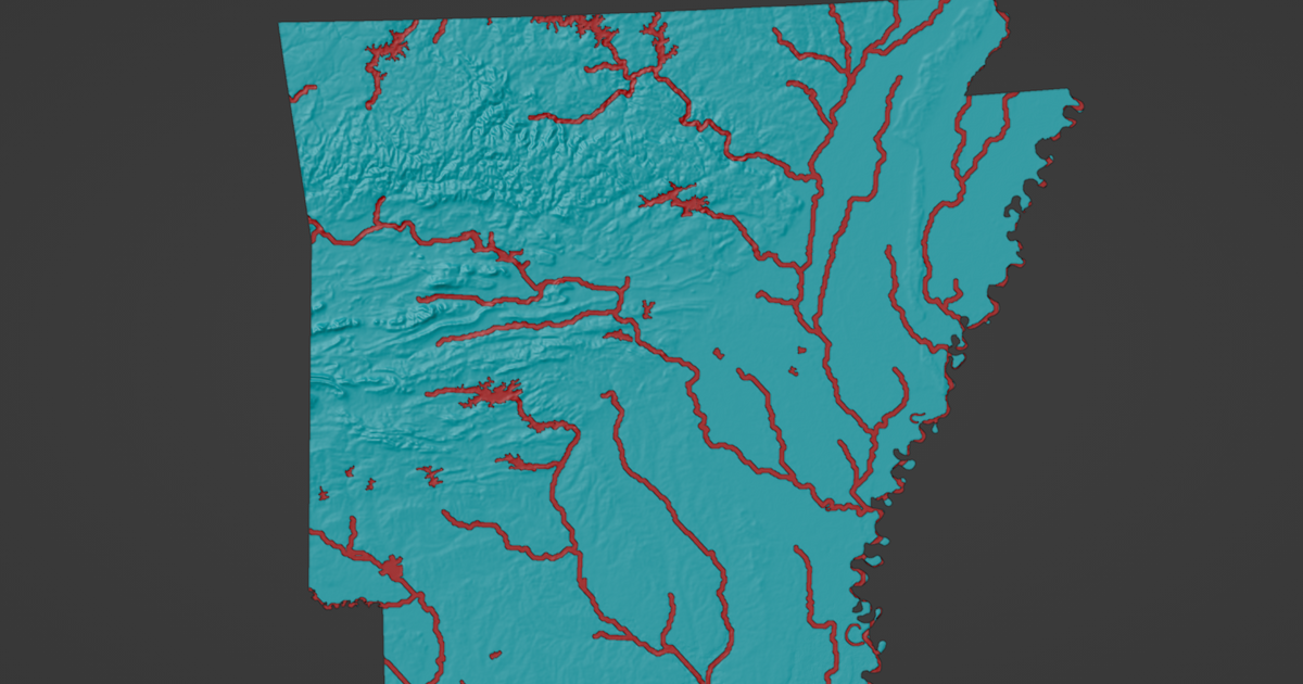 Arkansas, USA (AR) Topographic Map with Rivers by ansonl Download