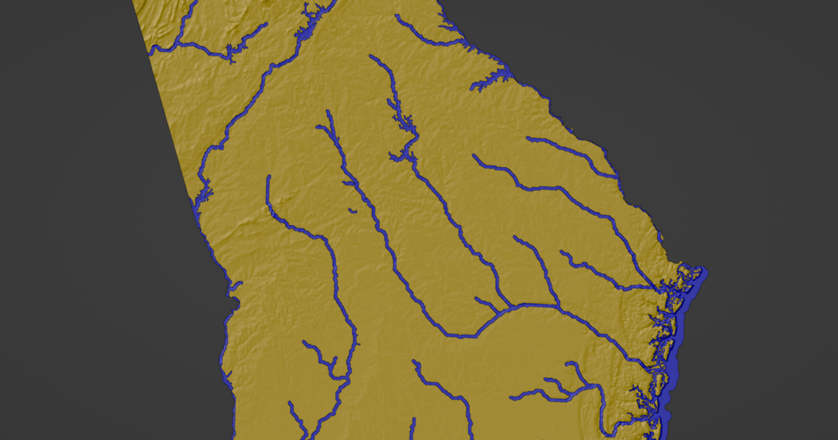 USA (GA) Topographic Map with Rivers by ansonl Download free STL model