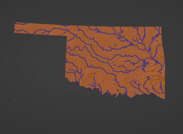 Oklahoma, USA (OK) Topographic Map with Rivers