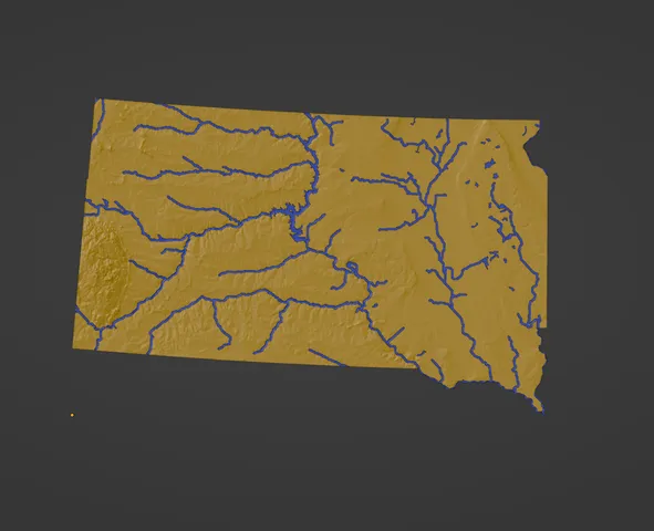 South Dakota, USA (SD) Topographic Map with Rivers