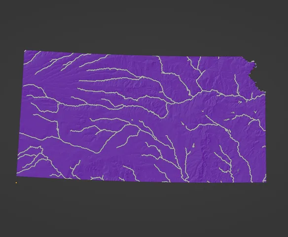 Kansas, USA (KS) Topographic Map with Rivers