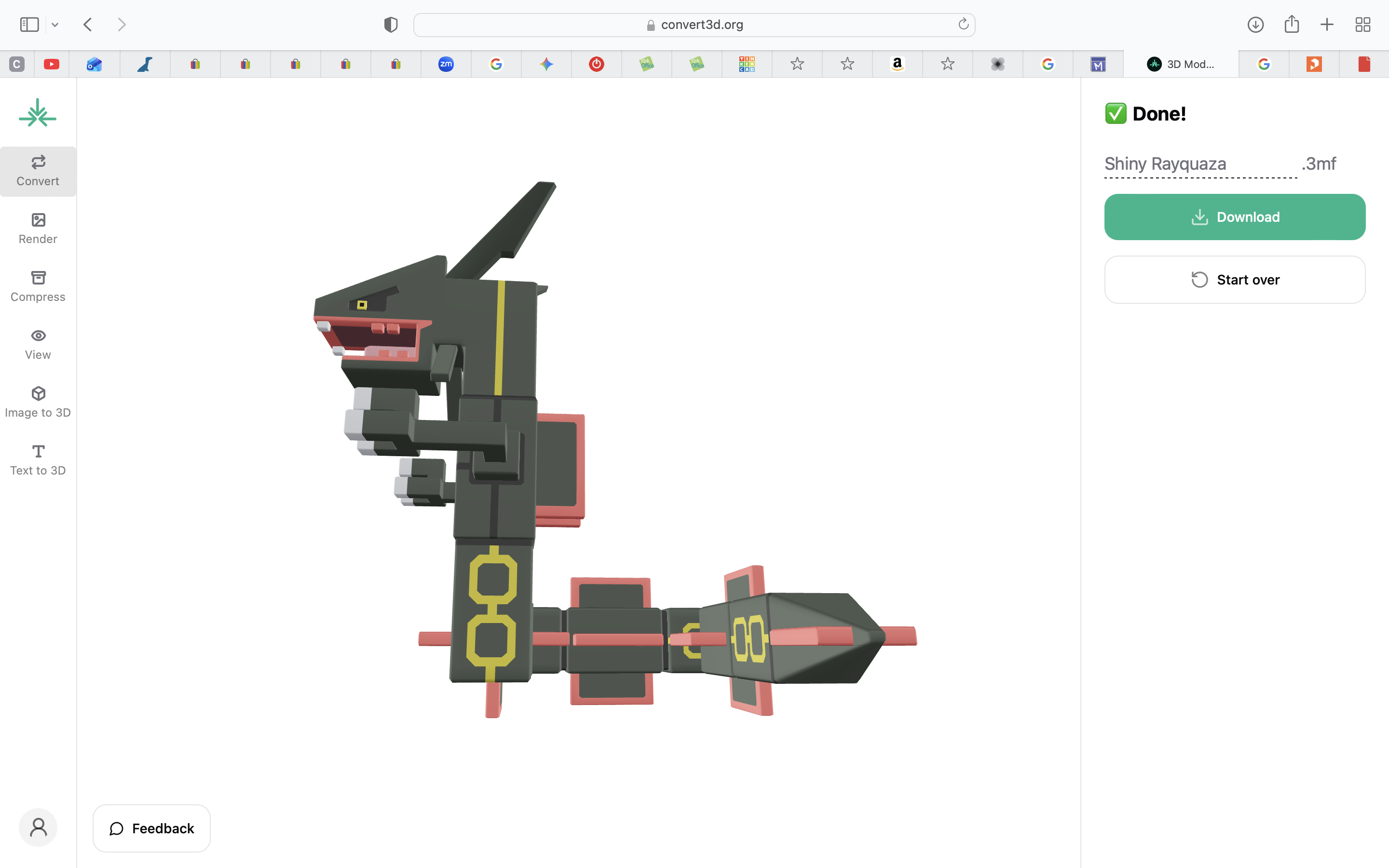 Shiny Rayquaza pokemon quest Voxel style