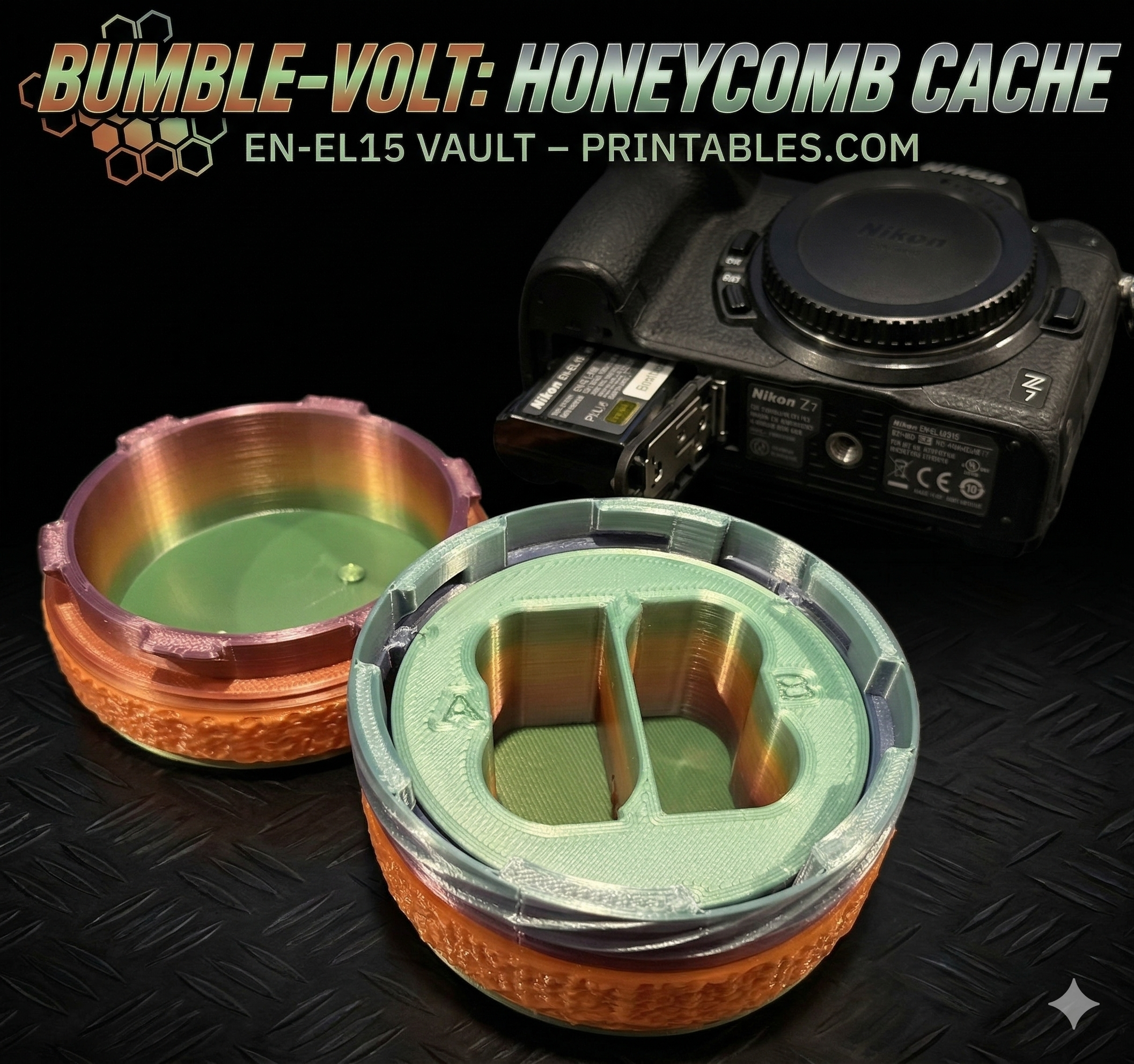 Bumble-Volt: Honeycomb Cell (Dual Nikon EN-EL15 Battery Vault) 3D model