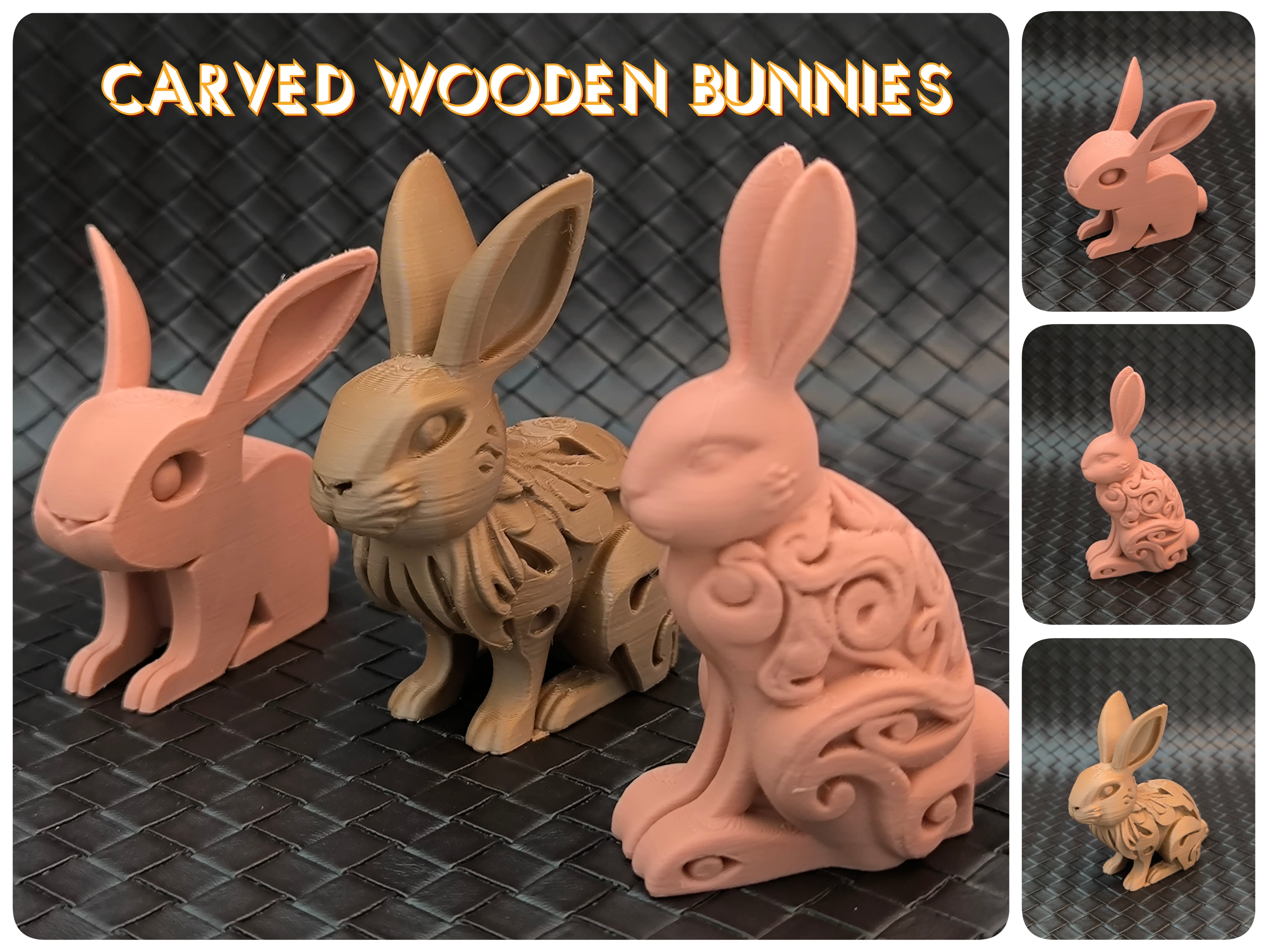 Carved Wooden Bunnies (3-pack)