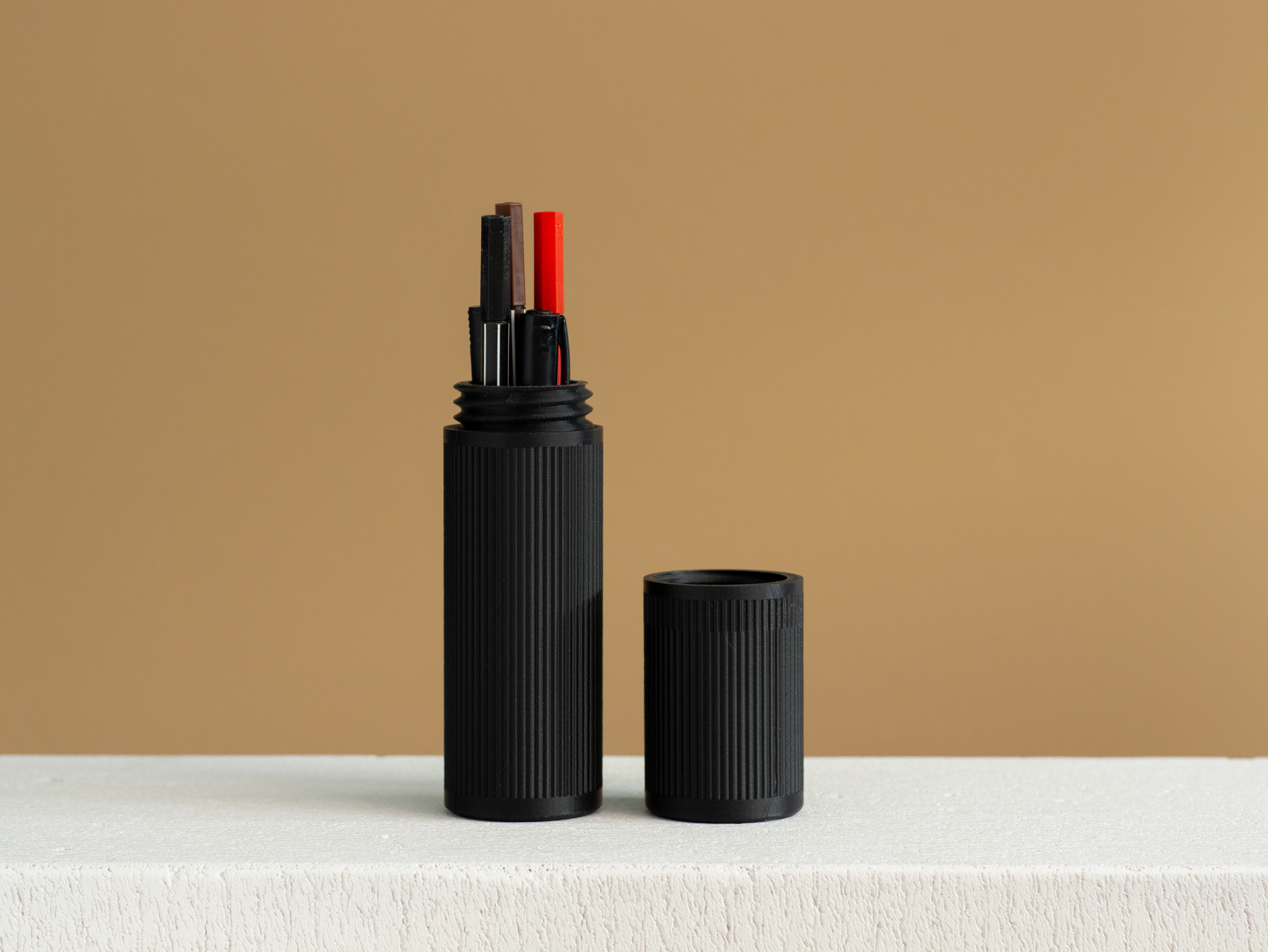 Ribbed Pencil Travel Case (Threaded Lid)