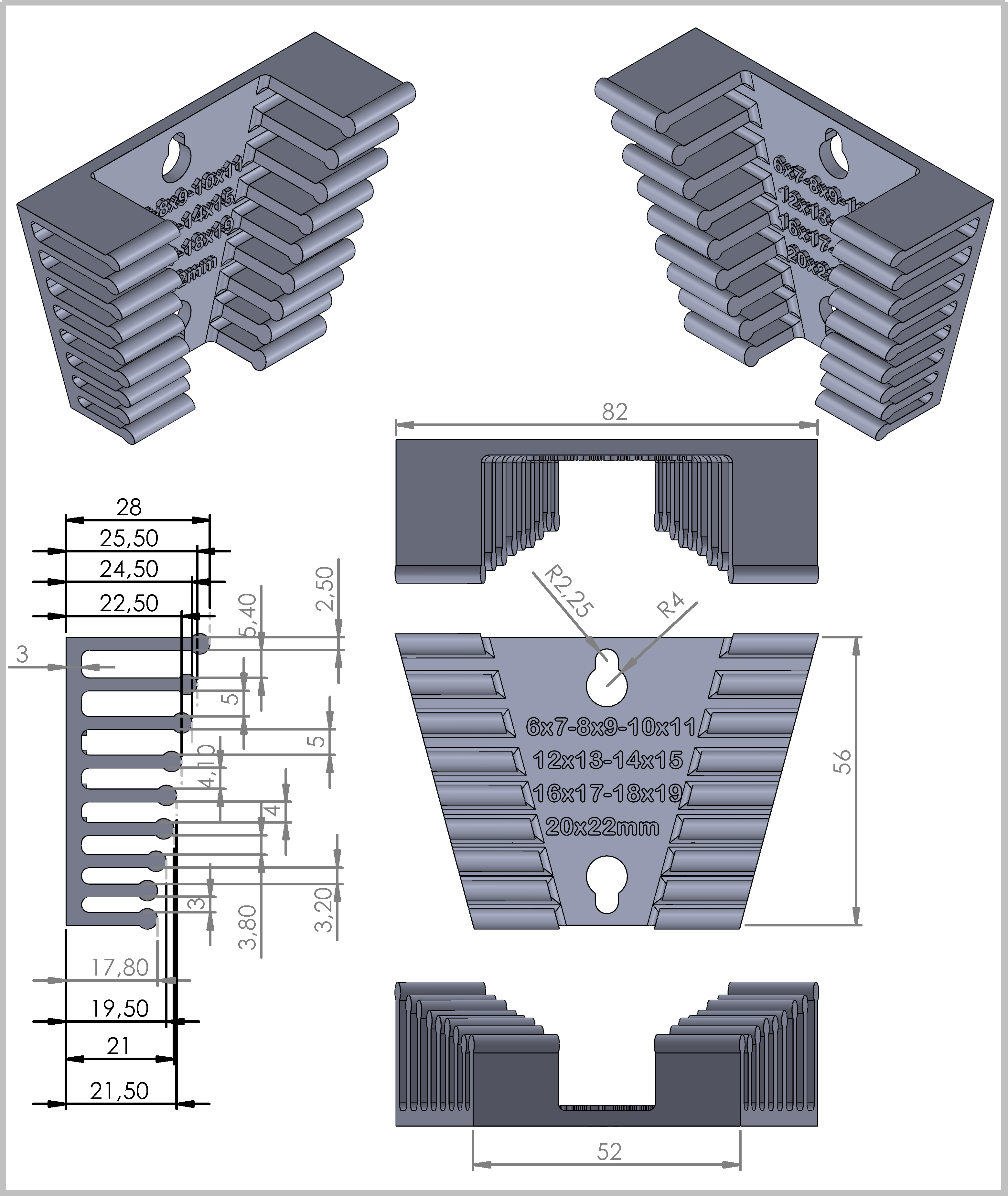 Clés fourches, dimensions 6x7 - 8x9 - 10x11 - 12x13 - 14x15 - 16x17 mm