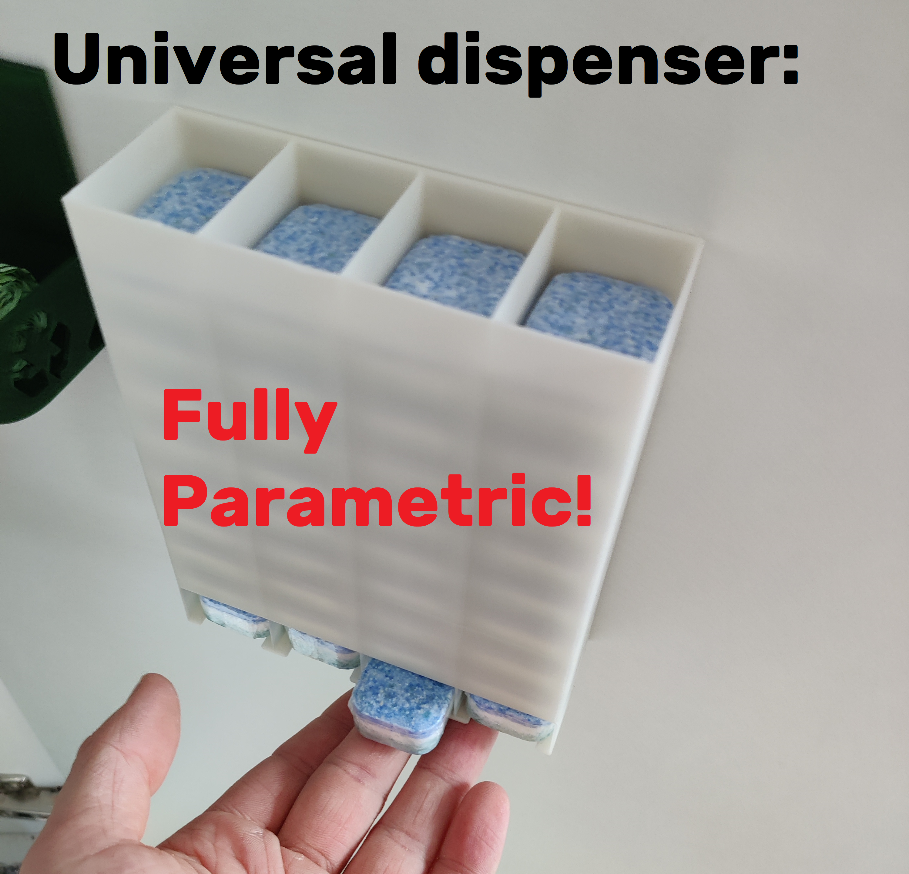 Parametric dispenser - dishwasher tablets and more