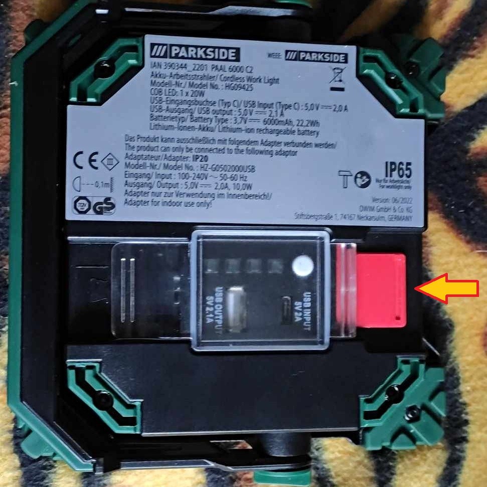 Parkside (Lidl) work light PAAL 6000 C2 power switch safety cover