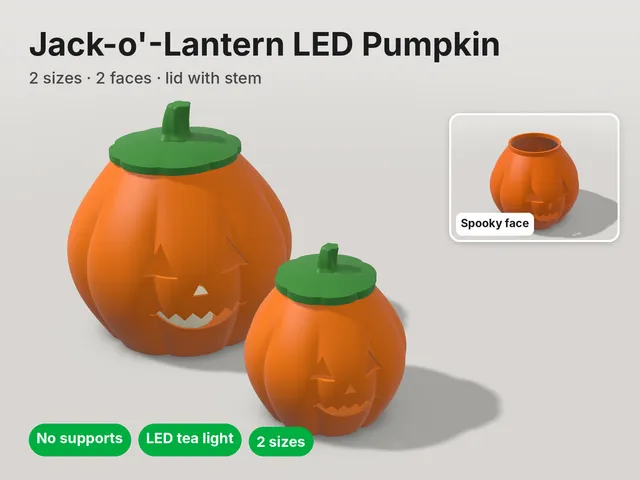 Jack-o'-Lantern LED Pumpkin – 2 Sizes, No Supports