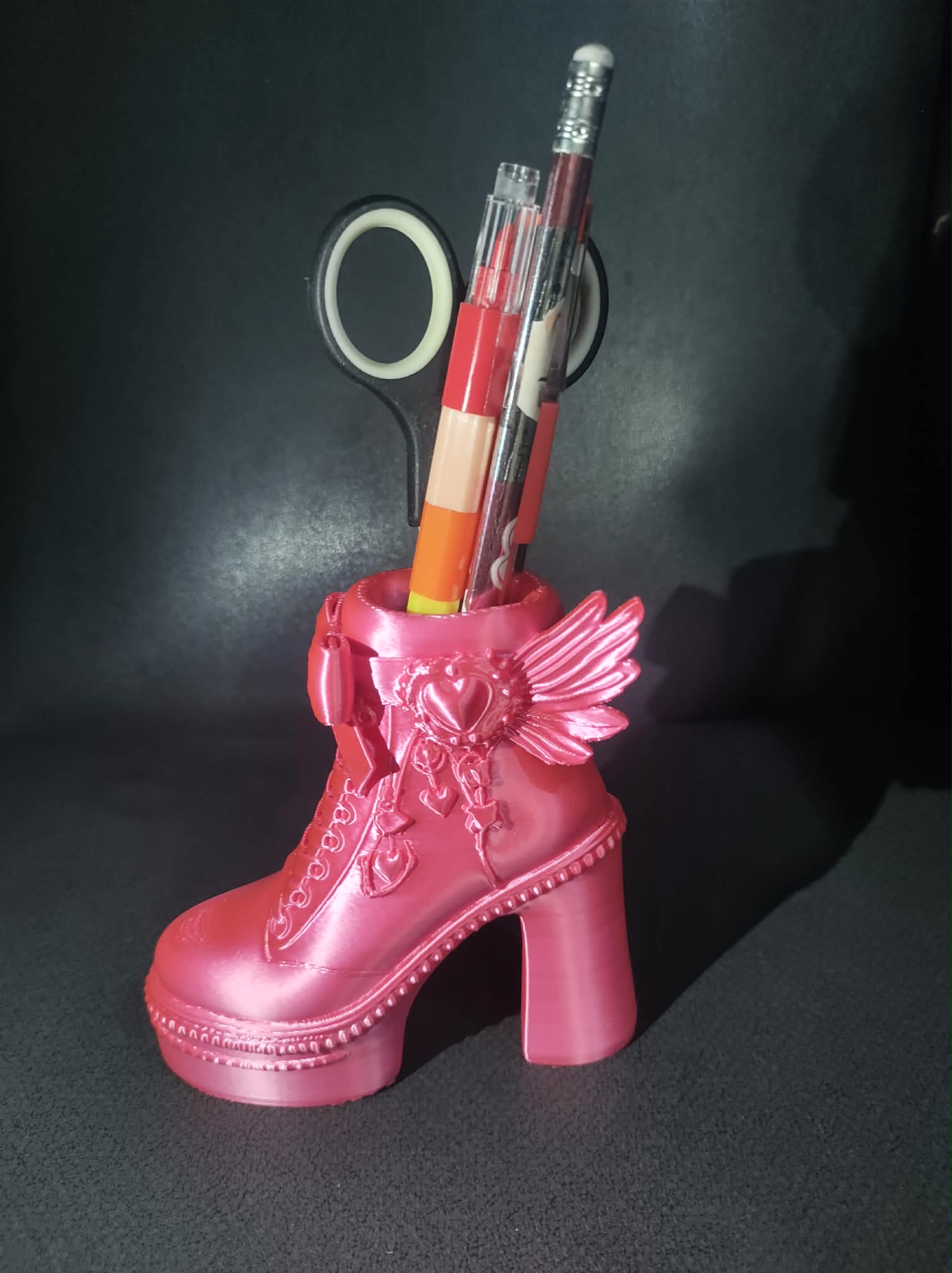 Platform Boot Desk Organizer With Winged Heart Emblem